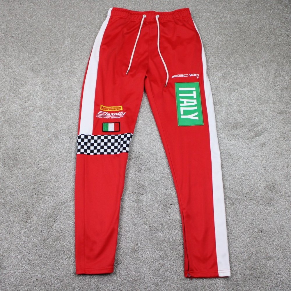 Eternity BC/AD Italy Pants Mens Large‎ Red Zip Ankle Patched Track w/ 30" inseam